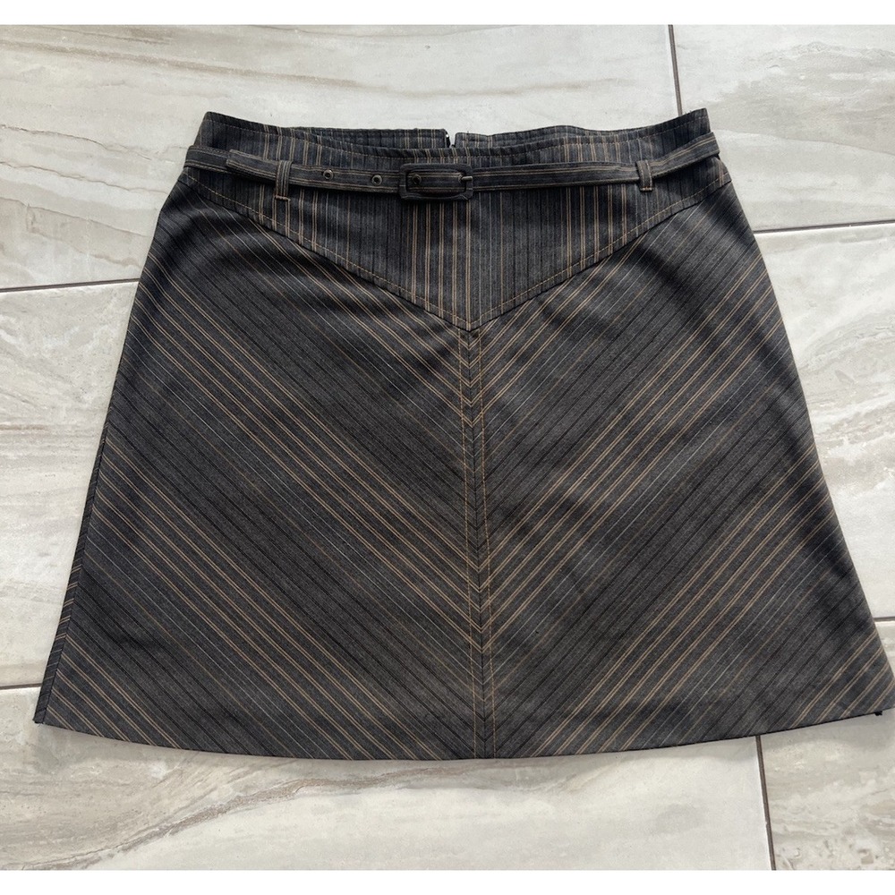Y2k Atmosphere A Lined Skirt Brown Striped Women's With Belt